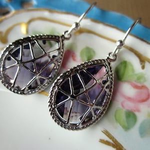 Amethyst Earrings Purple Silver Twisted - Bridesmaid Earrings - Wedding Earrings - Bridesmaid Jewelry