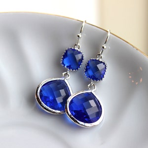 Silver Large Cobalt Blue Earrings Electric Blue Jewelry 4th - Etsy