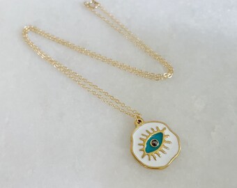 Evil Eye Necklace, Evil Eye Pendant, Layering Necklace, Bohemian Jewelry, Birthday Gift for Her, 14k Gold Filled, Minimalist Jewelry