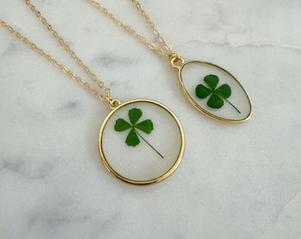 St Patrick's Day Necklace, Four Leaf Clover Necklace, 4 Leaf Clover, Spring Jewelry, Pressed Flower Jewelry, Something Green, St Patty's Day