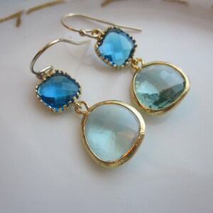 Gold Prasiolite Earrings Sea Blue Square Two Tier Bridesmaid Earrings Bridal Earrings Wedding Earrings image 5