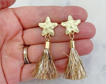 4th of July Earrings, 4th of July Jewelry, Patriotic Jewelry, Tinsel Tassel Earrings, Tinsel Jewelry, Patriotic Shooting Star Earrings