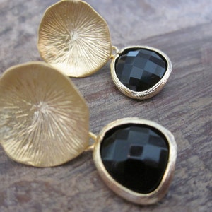 Black Onyx Earrings with Gold Mushroom Coral Bridesmaid Earrings Bridal Earrings image 4