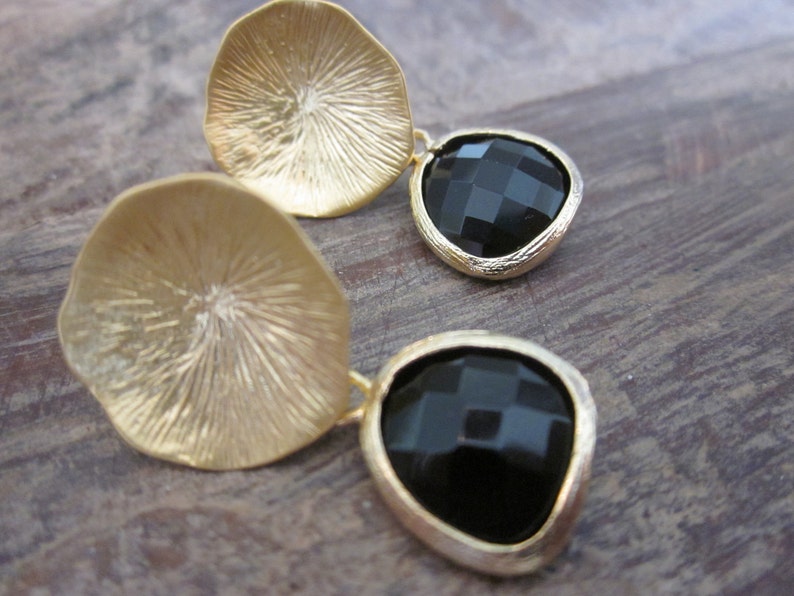 Black Onyx Earrings with Gold Mushroom Coral Bridesmaid Earrings Bridal Earrings image 4