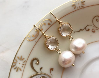 Pearl Earrings, Crystal Earrings, Wedding Jewelry, Wedding Earrings, Bridal Party Gifts, Bridesmaid Earrings Bridesmaid Jewelry Gift for Her