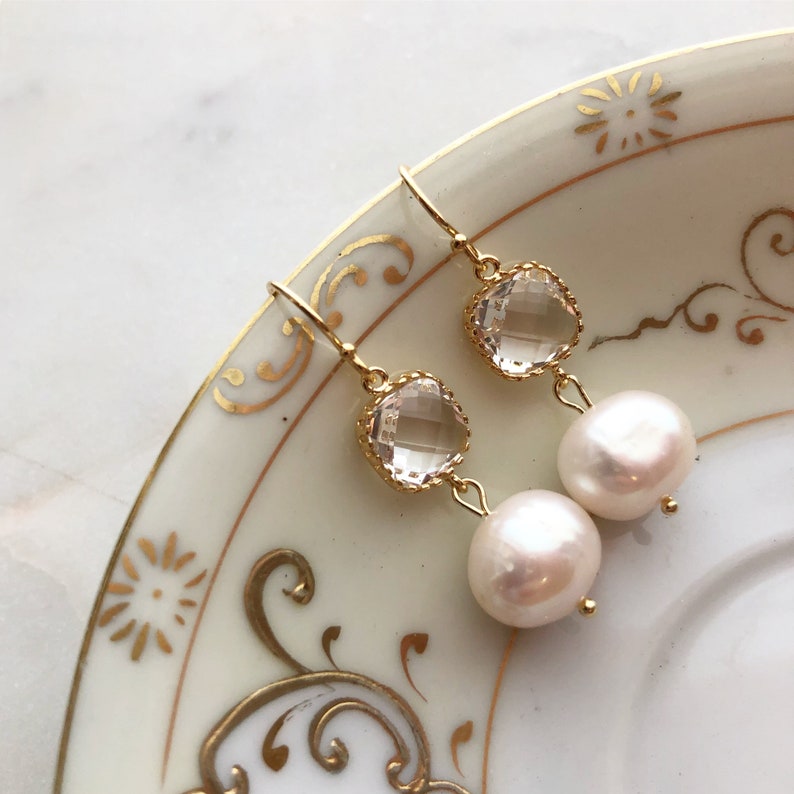 Pearl Earrings, Crystal Earrings, Wedding Jewelry, Wedding Earrings, Bridal Party Gifts, Bridesmaid Earrings Bridesmaid Jewelry Gift for Her image 1