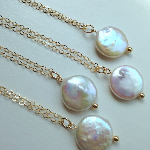 White Freshwater Coin Pearl Necklace 