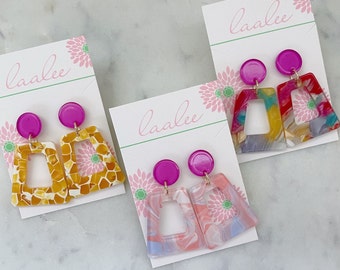 Summer Earrings, Acrylic Stud Earrings, Statement Earrings, Hot Pink Earrings, Orange Earrings, Colorful Earrings, Bold Earrings Jewelry