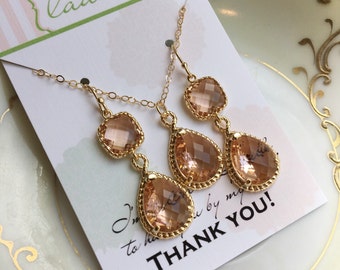 Blush Jewelry Set, Gold Blush Earrings, Blush Bridal Set, Champagne Earrings, Blush Bridesmaid Jewelry, Thank you for being my Bridesmaid
