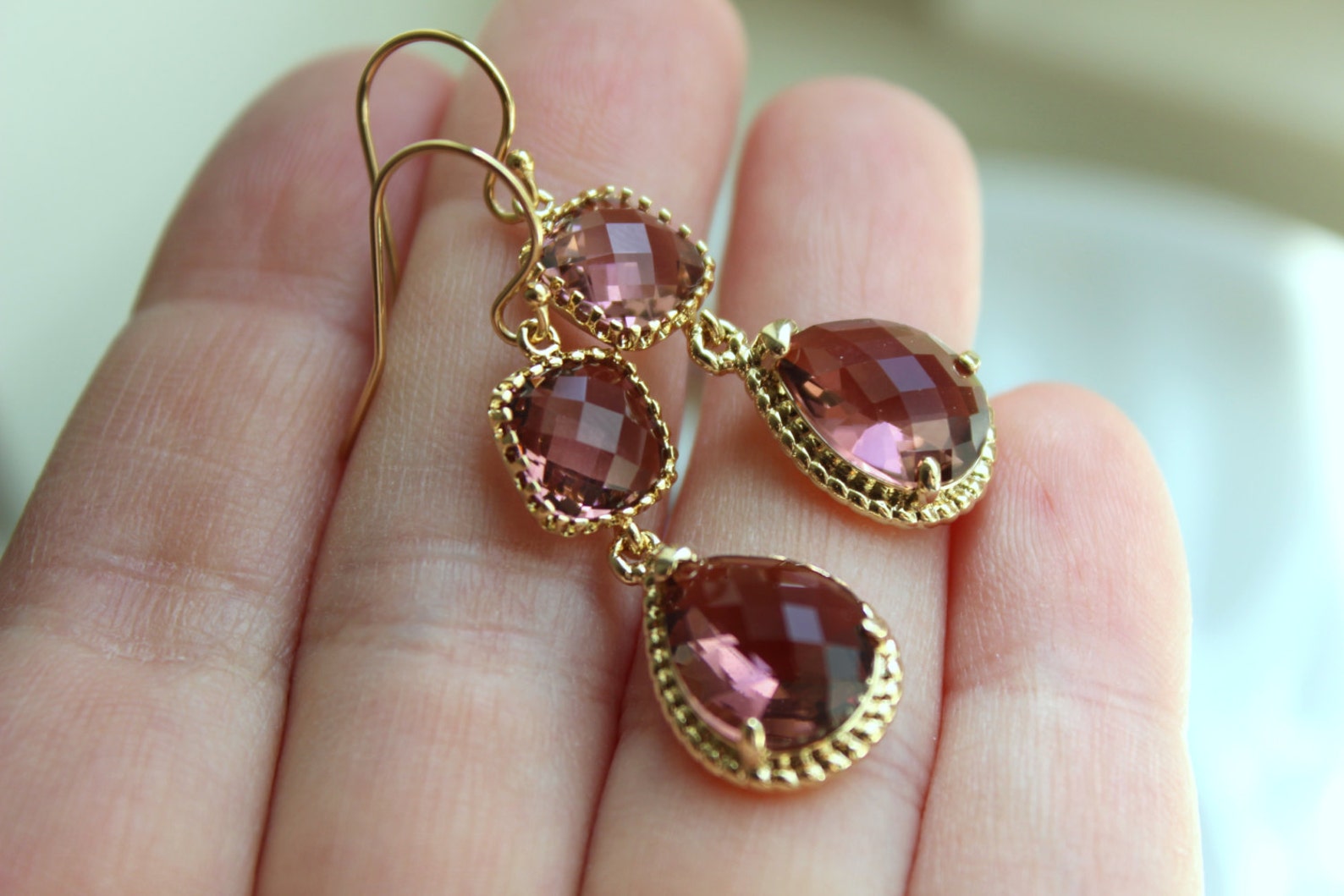 Gold Eggplant Earrings Gold Purple Earrings Two Tier Plum Etsy