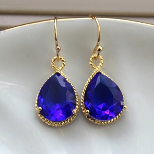 Gold Cobalt Blue Earrings Electric Blue Jewelry Earrings Bridesmaid Earrings Electric Blue Wedding Jewelry Bridal Earrings Cobalt Wedding image 2