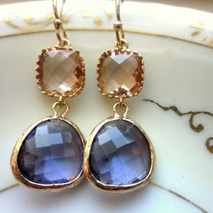 Champagne Peach Earrings Tanzanite Purple Earrings Gold Bridesmaid Earrings Valentines Day Gift Wedding Earrings image 2