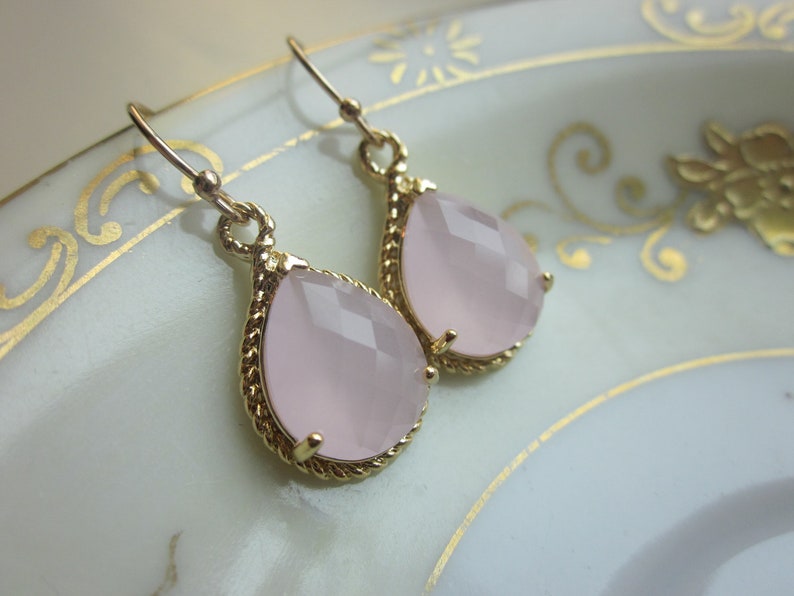 Pink Opal Earrings Gold Pink Teardrop Earrings Bridesmaid Earrings Wedding Earrings Valentines Day Gift image 5
