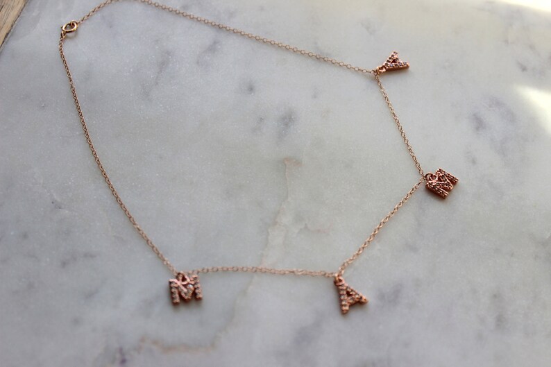 Rose Gold Mama Necklace, Crystal Mama Necklace, Custom Name Necklace, Personalized Jewelry, Mama Letter Necklace, Mom Necklace, Gift for Mom image 3