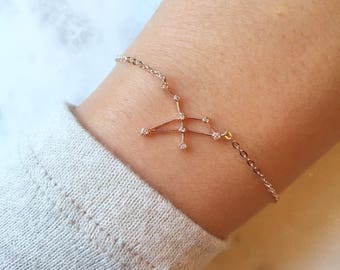 Bracelet du zodiaque en or rose, bracelet signe du zodiaque, bracelet constellation, bracelet astrologie de bijoux constellation, bijoux Lion, bracelet Lion