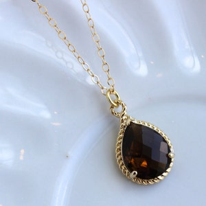 Gold Brown Necklace Teardrop Jewelry - 14k Gold Filled Chain - Topaz Bridesmaid Jewelry - Wedding Jewelry - Brown Necklace - Bridesmaid Gift