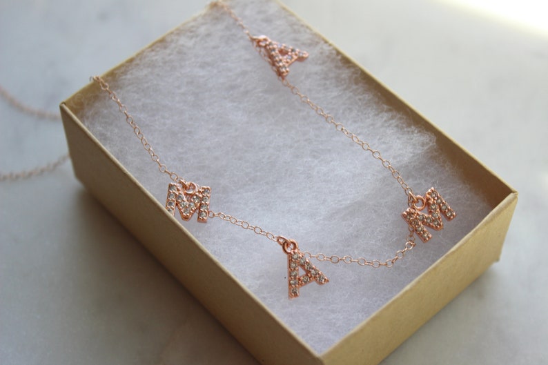 Rose Gold Mama Necklace, Crystal Mama Necklace, Custom Name Necklace, Personalized Jewelry, Mama Letter Necklace, Mom Necklace, Gift for Mom image 2