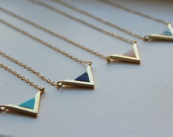 Gold Triangle Necklace, Triangle Jewelry Geometric Necklace Turquoise Mint Labradorite Lapis Marble Stone Minimalist Jewelry Christmas Gift