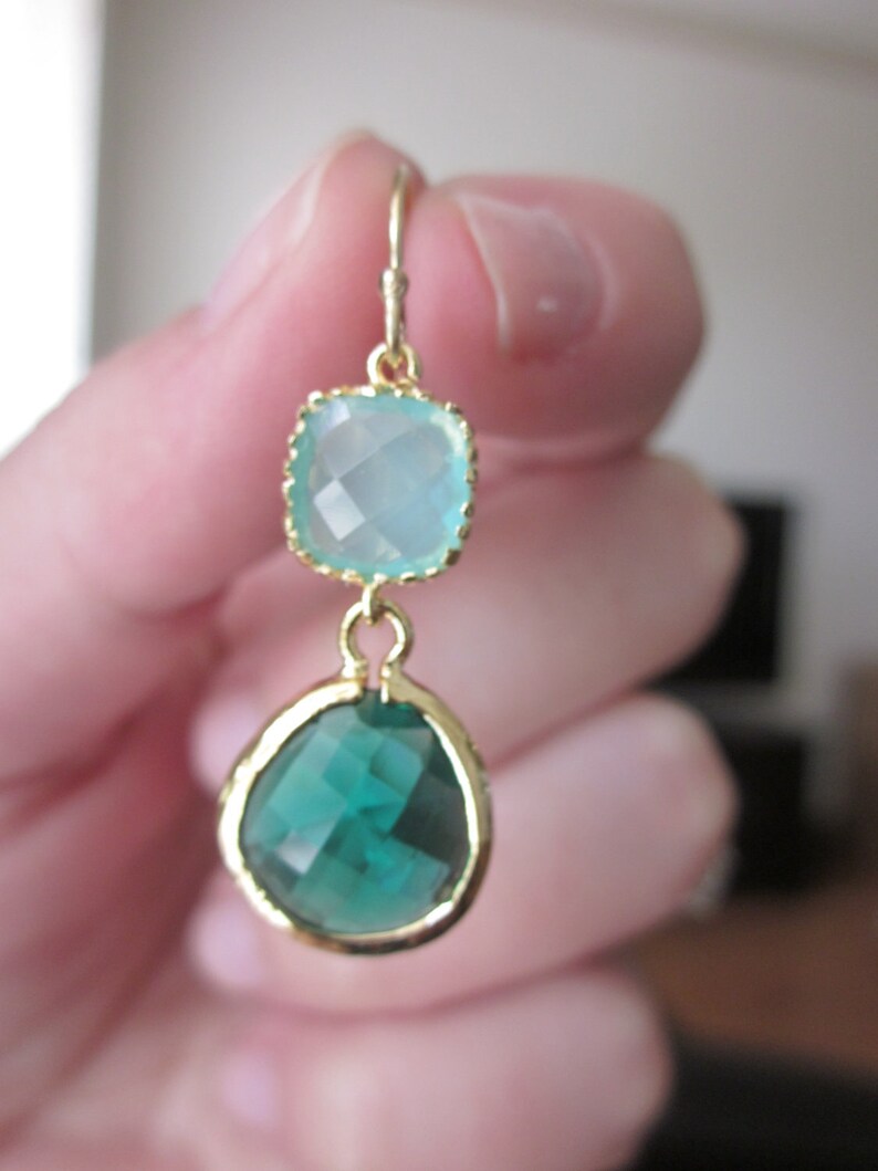 Emerald Green Earrings Aqua Mint Blue Earrings Gold Etsy