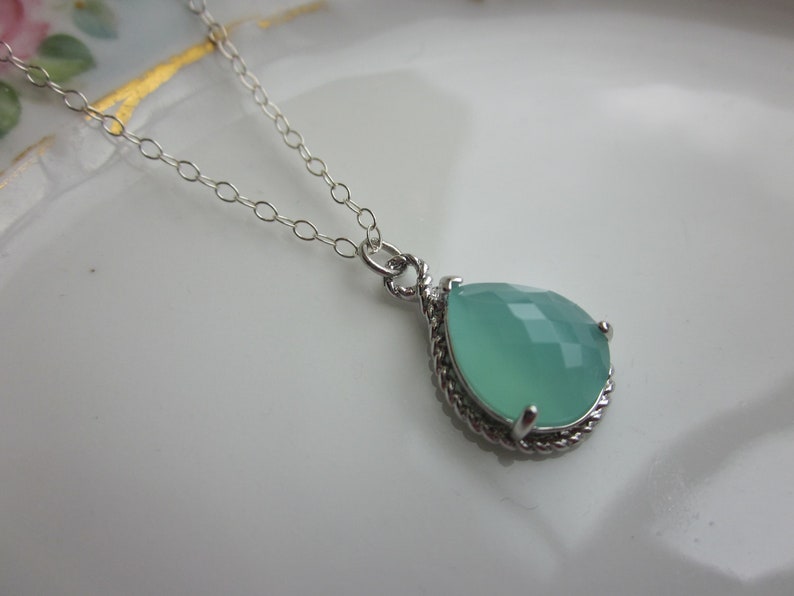 Pacific Aqua Mint Blue Necklace Silver Teardrop Sterling Etsy