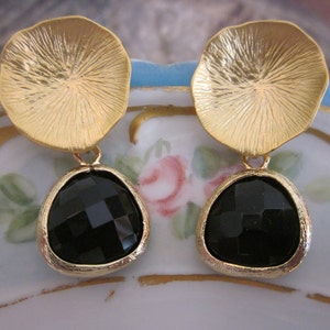 Black Onyx Earrings with Gold Mushroom Coral Bridesmaid Earrings Bridal Earrings image 2