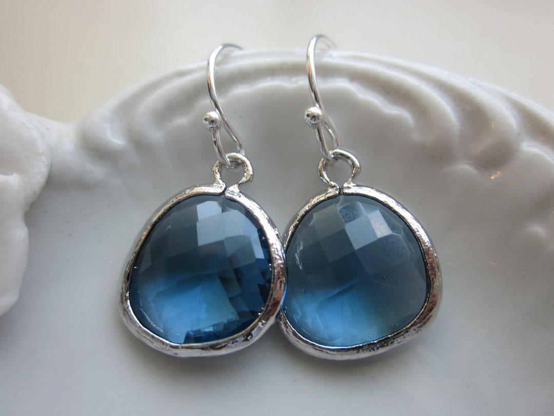 Sapphire Blue Earrings Navy Silver Plated Bridesmaid - Etsy