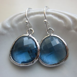 Sapphire Blue Earrings Navy Silver Plated - Bridesmaid Earrings - Wedding Earrings - Bridal Earrings