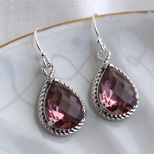 Eggplant Plum Earrings Purple Silver Teardrop Earrings Bridesmaid Earrings Eggplant Wedding Earrings Plum Jewelry Valentines Day Gift