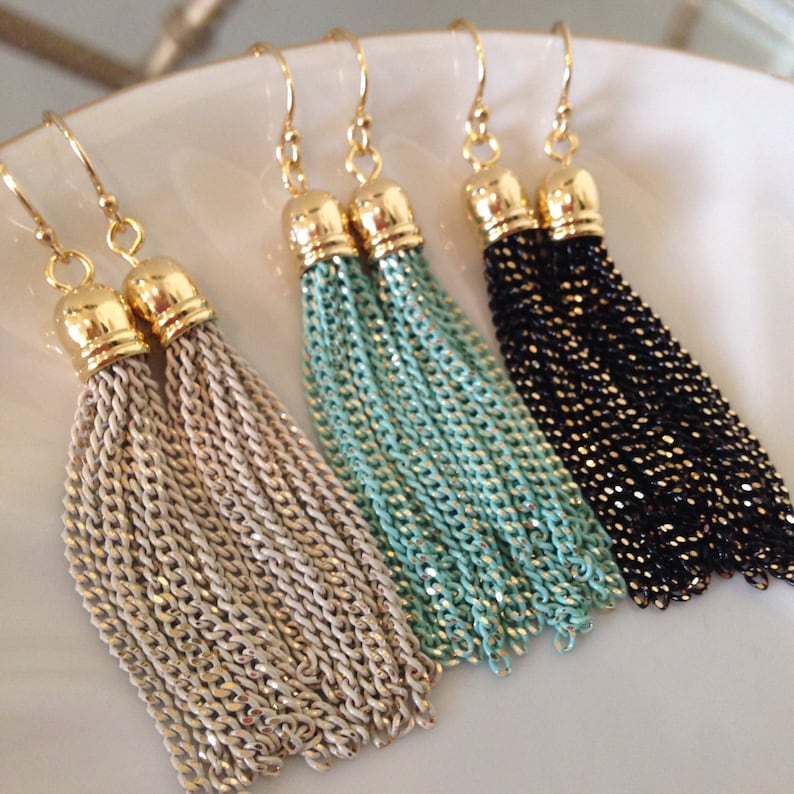 Gold Tassel Earrings Gold Tassel Jewelry Turquoise Cream Etsy