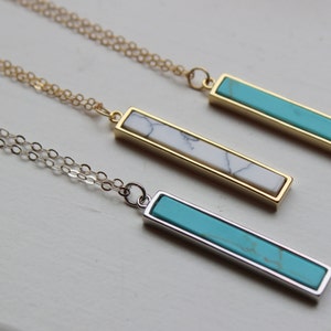 Howlite Necklace, Howlite Jewelry, Marble Necklace, Vertical Bar Necklace, Silver Turquoise Necklace, Dainty Gold Necklace, Bridesmaid Gift image 2