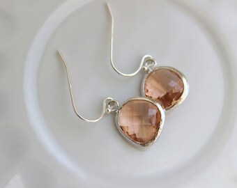 Peach Champagne Earrings Light Pink Silver Plated Sterling Silver Earwires - Bridesmaid Earrings - Wedding Earrings - Bridal Earrings