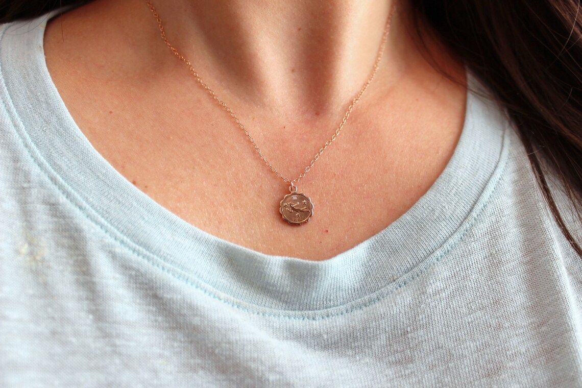 Rose Gold Zodiac Necklace Horoscope Necklace Zodiac Disc Etsy