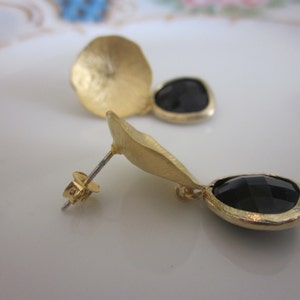 Black Onyx Earrings with Gold Mushroom Coral Bridesmaid Earrings Bridal Earrings image 3