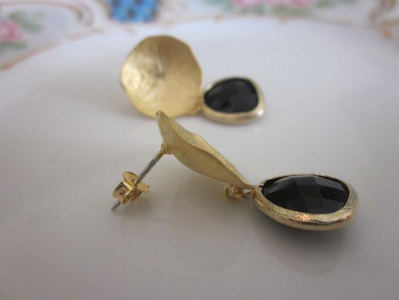 Black Onyx Earrings with Gold Mushroom Coral Bridesmaid Earrings Bridal Earrings image 3