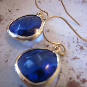 Cobalt Blue Earrings Gold Bridesmaid Earrings Wedding Earrings Valentines Day Gift image 3