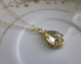 Citrine Necklace Teardrop on 14k Gold Filled Chain - Gold Plated Gem - Bridesmaid Necklace - Bridesmaid Jewelry - Valentines Day Gift