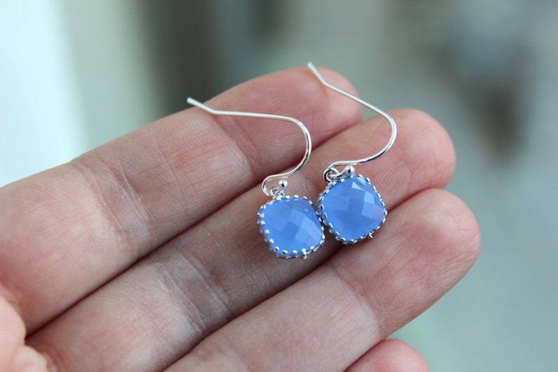 Dainty Small Silver Periwinkle Earrings Lavender Blue | Etsy