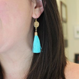 Jewelry Gift, Gold Tassel Earrings, Druzy Jewelry, Gold Druzy Earrings, Statement Earrings, Fringe Earrings Wanderlust Jewelry 30th birthday image 5