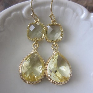 Citrine Earrings Gold Earrings Yellow Topaz Two Tier Teardrop Glass - Citrine Bridesmaid Earrings Wedding Earrings - Citrine Wedding Jewelry