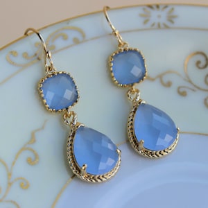 Periwinkle Earrings Gold Lavender Blue Two Tier Earrings Bridesmaid Earrings Wedding Earrings Bridesmaid Jewelry Gift Wedding Jewelry