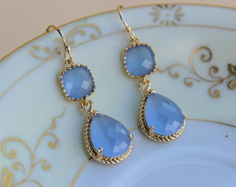 Periwinkle Earrings Gold Lavender Blue Two Tier Earrings Bridesmaid Earrings Wedding Earrings Bridesmaid Jewelry Gift Wedding Jewelry