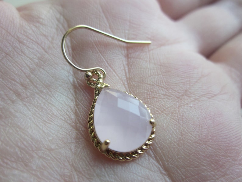Pink Opal Earrings Gold Pink Teardrop Earrings Bridesmaid Earrings Wedding Earrings Valentines Day Gift image 3