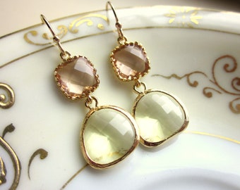 Citrine Earrings Pink Champagne Glass Gold Plated - Bridesmaid Earrings - Wedding Earrings - Valentines Day Gift