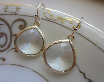 Pendientes de cristal grandes colgante chapado en oro - joyería de la boda - pendientes de novia - pendientes de dama de honor - regalo del día de San Valentín