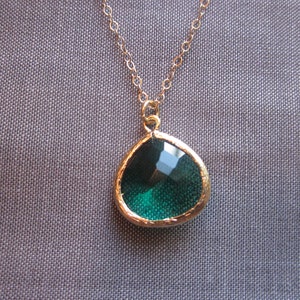 Emerald Green Necklace Gold Plated Large Pendant Gold Filled - Etsy