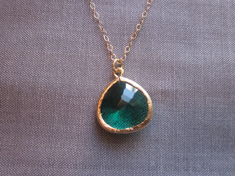 Emerald Green Necklace Gold Plated Large Pendant Gold Filled - Etsy