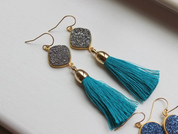 Gold Druzy Earrings Tassel Fringe Druzy Earrings Drusy Jewelry Christmas Gift Tassel Statement Jewelry Gold Fringe Jewelry Tassel Etsy Canada