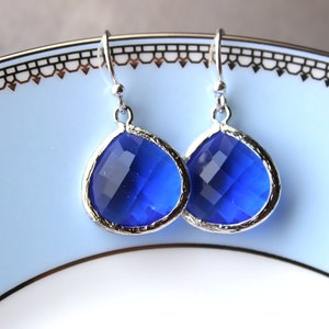 Blue Cobalt Earrings Silver Large Pendant Sterling Silver Earwires Wedding Earrings Bridal Earrings Bridesmaid Earrings image 2