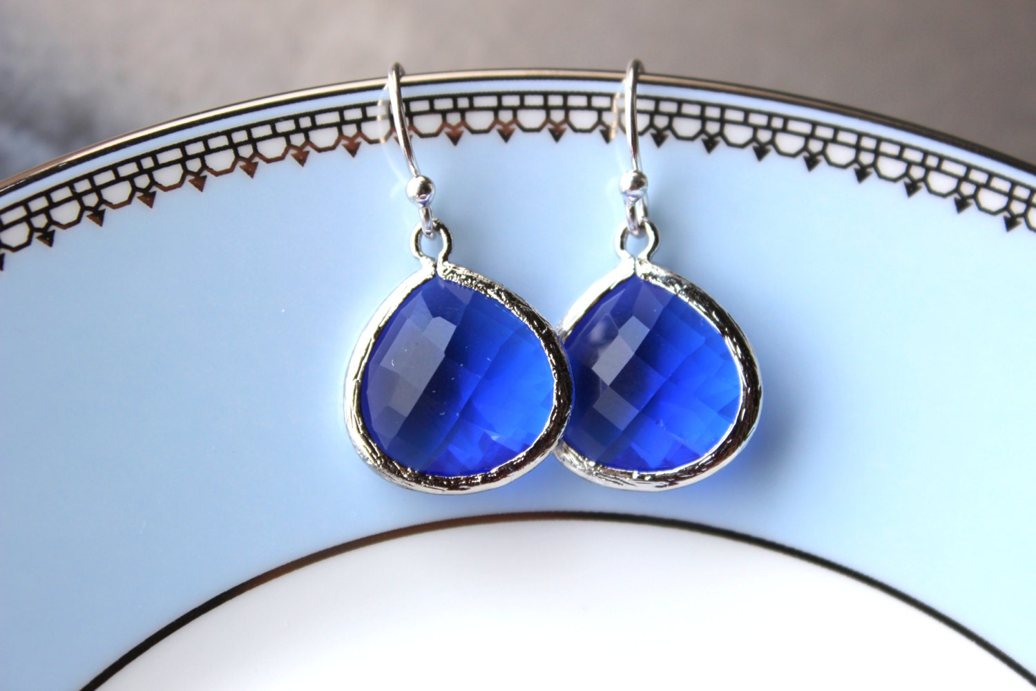 Blue Cobalt Earrings Silver Large Pendant Sterling Silver | Etsy