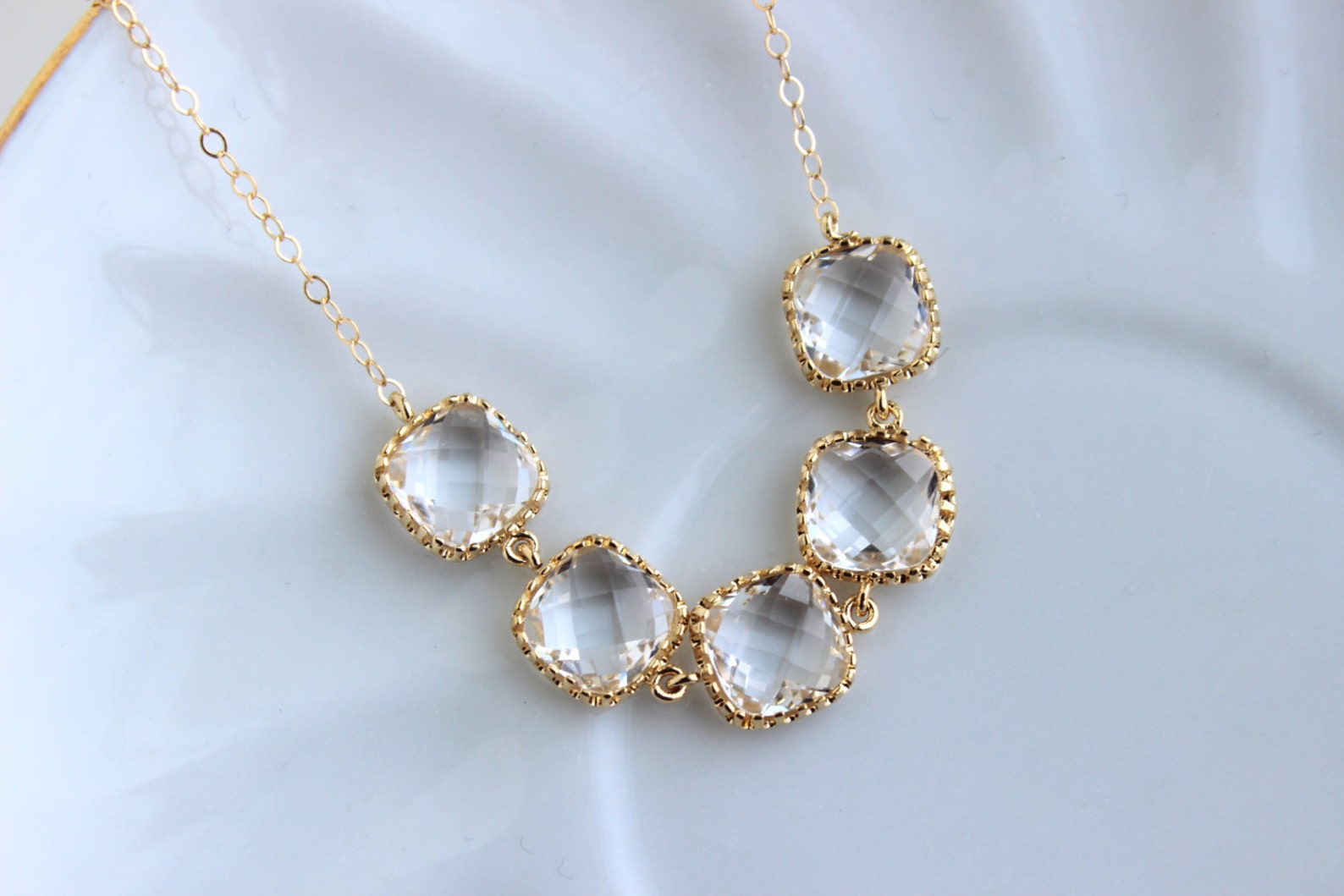 Solid clear square crystal necklace